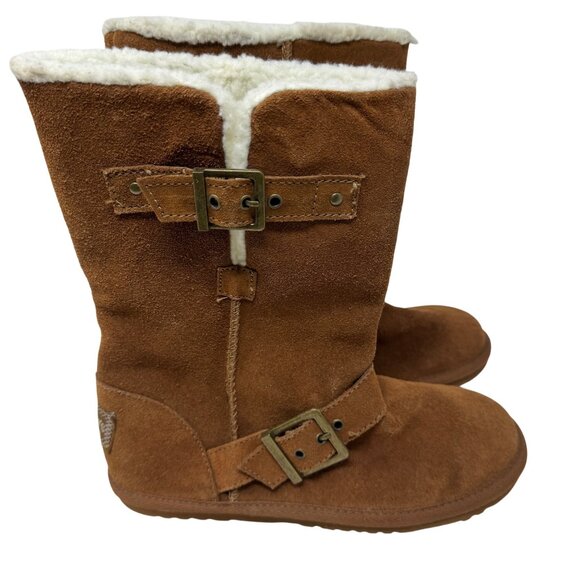 Skechers Womens Suede Mid-Calf Boots Size 7 Faux Fur Lining & Buckle Accents - Picture 3 of 8